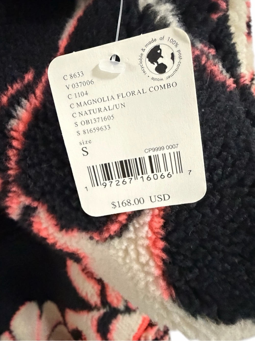 Free People Floral Sherpa Fleece Jacket in Cream, Black & Coral - Picture 3 of 4